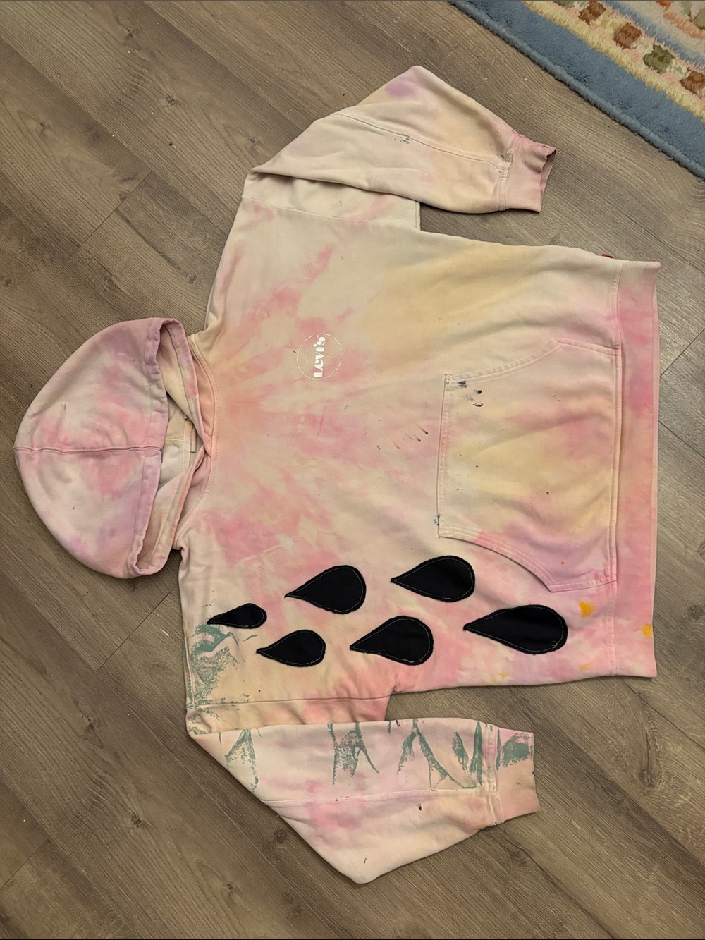 Artistic Painterly Upcycled Levi's Oversized Tie-Dye Hoodie Size Large